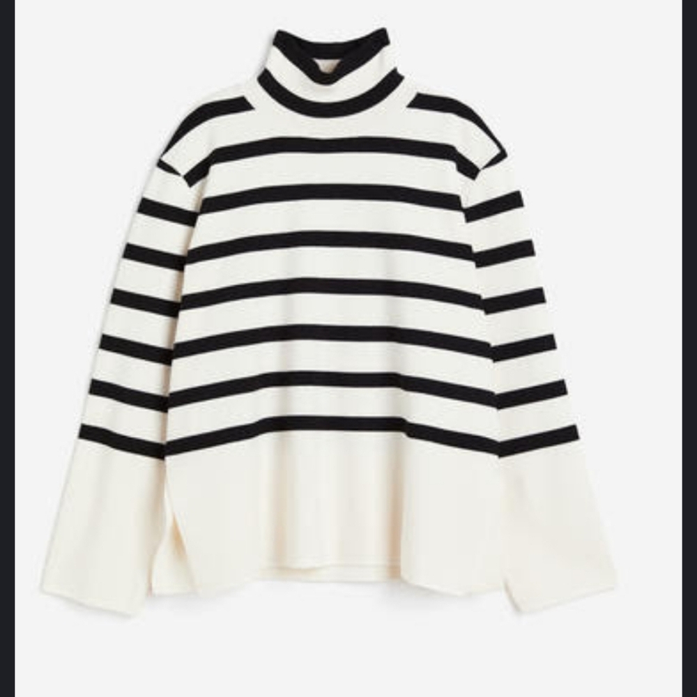 H&M Striped Black and Cream Mock Turtleneck Sweater